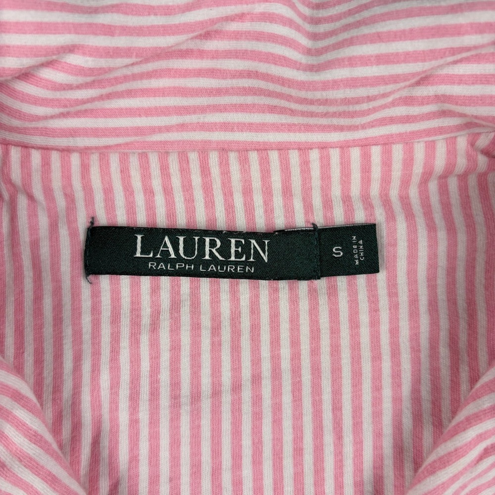 Lauren Ralph Lauren Pajama Top Shirt Button Up Size Small Pink White Stripe Logo - Picture 4 of 6